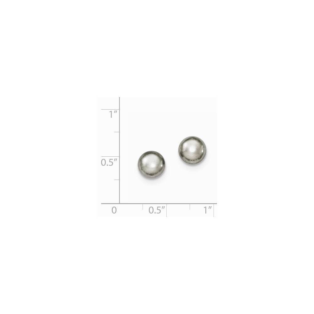 Quality Gold Sterling Silver 7-8mm Grey FW Cultured Button Pearl Stud Earrings