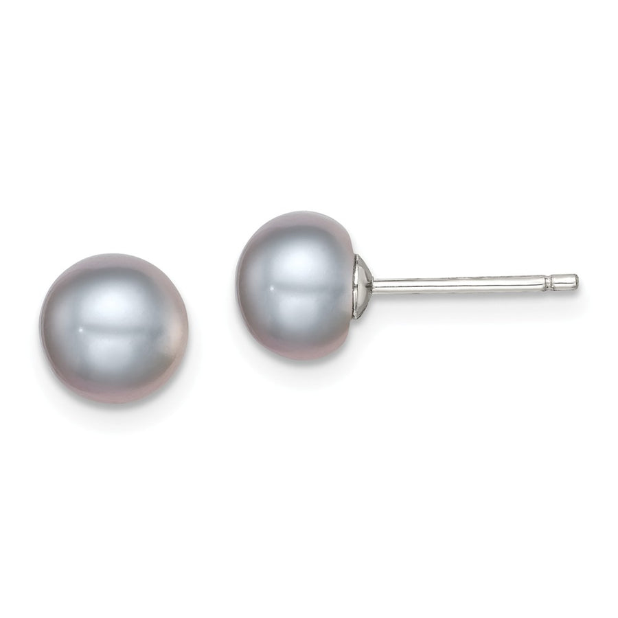 Quality Gold Sterling Silver 7-8mm Grey FW Cultured Button Pearl Stud Earrings