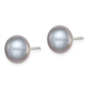 Quality Gold Sterling Silver 9-10mm Grey FW Cultured Button Pearl Stud Earrings