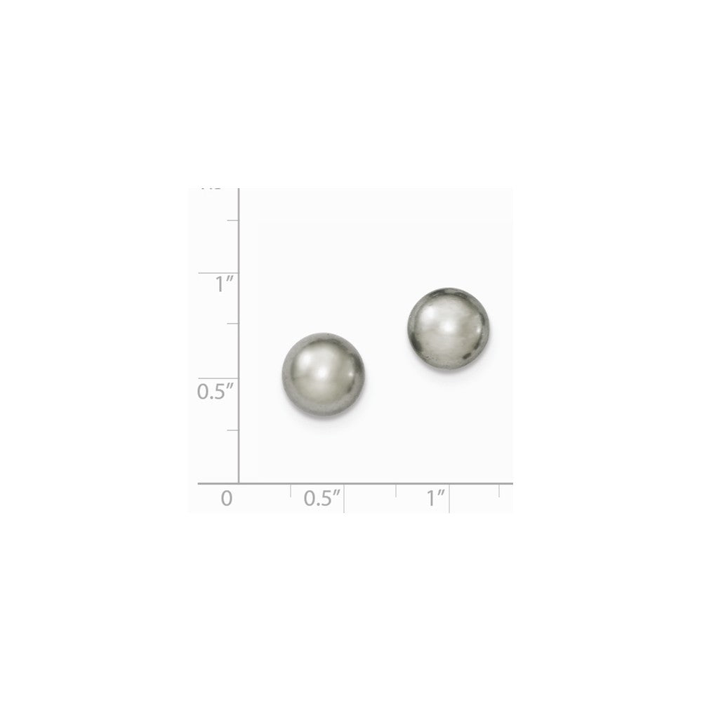 Quality Gold Sterling Silver 9-10mm Grey FW Cultured Button Pearl Stud Earrings