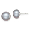 Quality Gold Sterling Silver 9-10mm Grey FW Cultured Button Pearl Stud Earrings