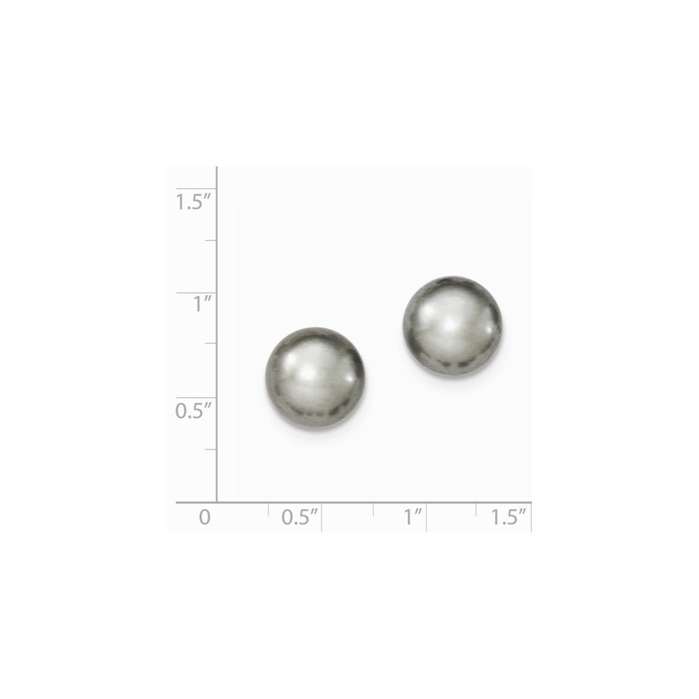 Quality Gold Sterling Silver 11-12mm Grey FW Cultured Button Pearl Stud Earrings