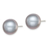 Quality Gold Sterling Silver 12-13mm Grey FW Cultured Button Pearl Stud Earrings