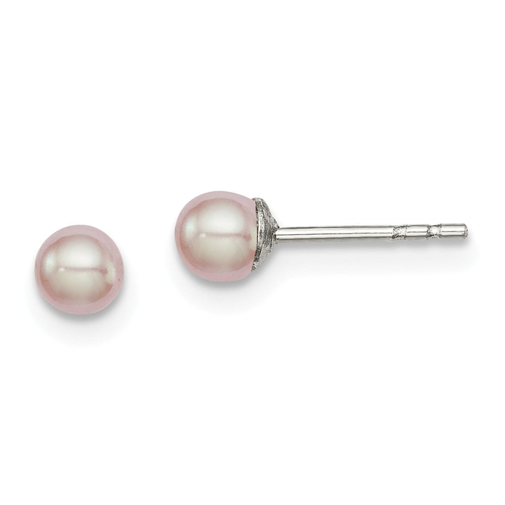 Quality Gold Sterling Silver 3-4mm Pink FW Cultured Button Pearl Stud Earrings