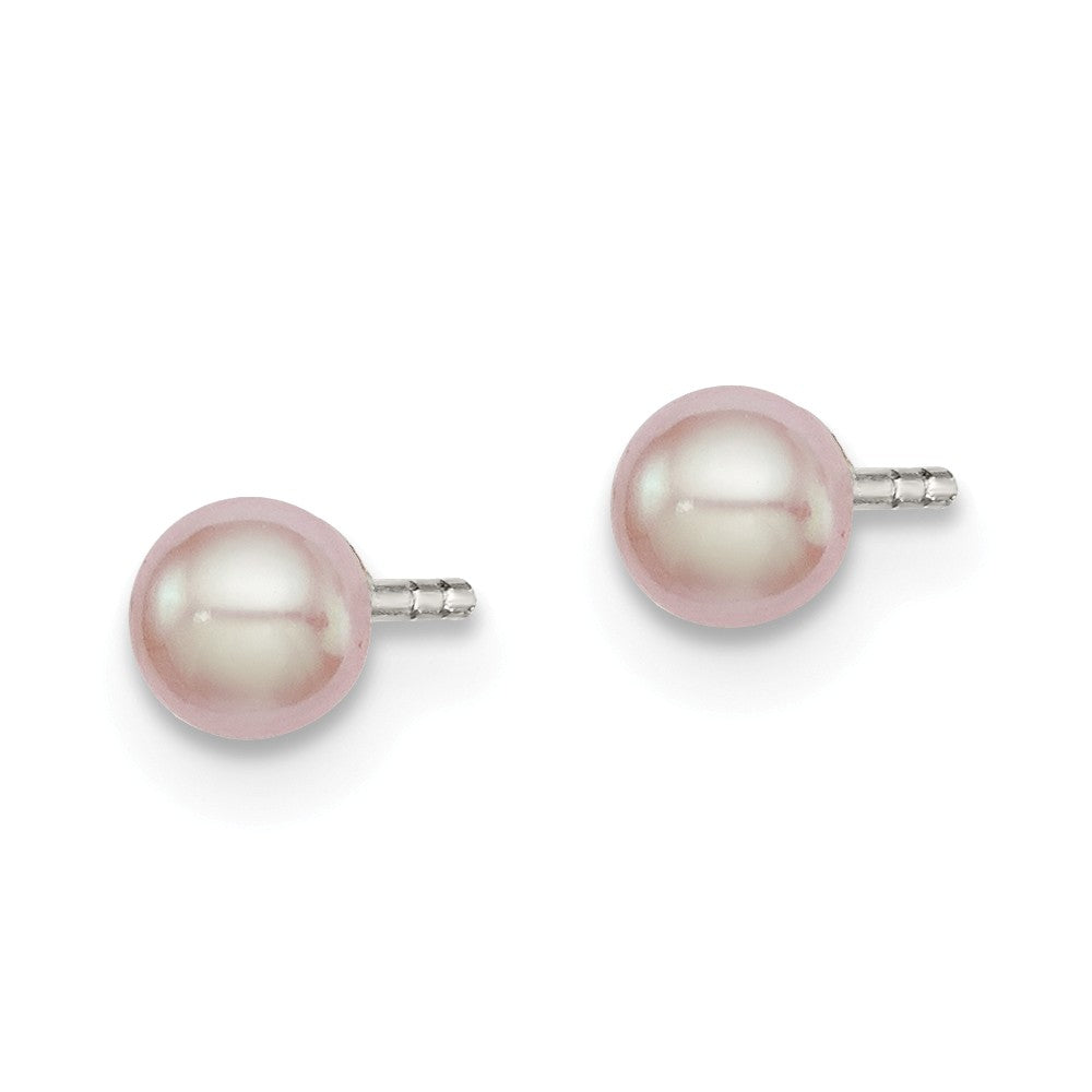 Quality Gold Sterling Silver 3-4mm Pink FW Cultured Button Pearl Stud Earrings