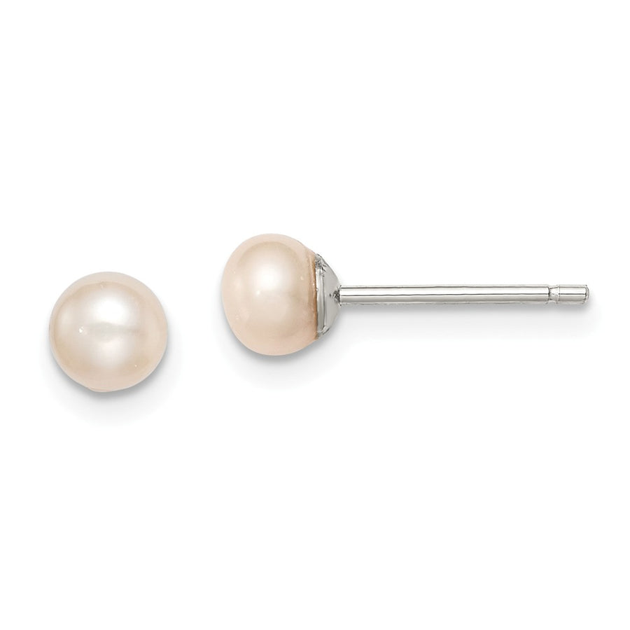 Quality Gold Sterling Silver 4-5mm Pink FW Cultured Button Pearl Stud Earrings