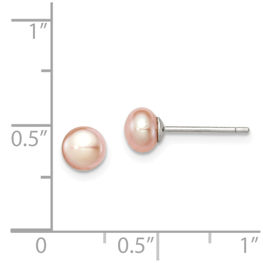 Quality Gold Sterling Silver 5-6mm Pink FW Cultured Button Pearl Stud Earrings