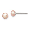 Quality Gold Sterling Silver 5-6mm Pink FW Cultured Button Pearl Stud Earrings