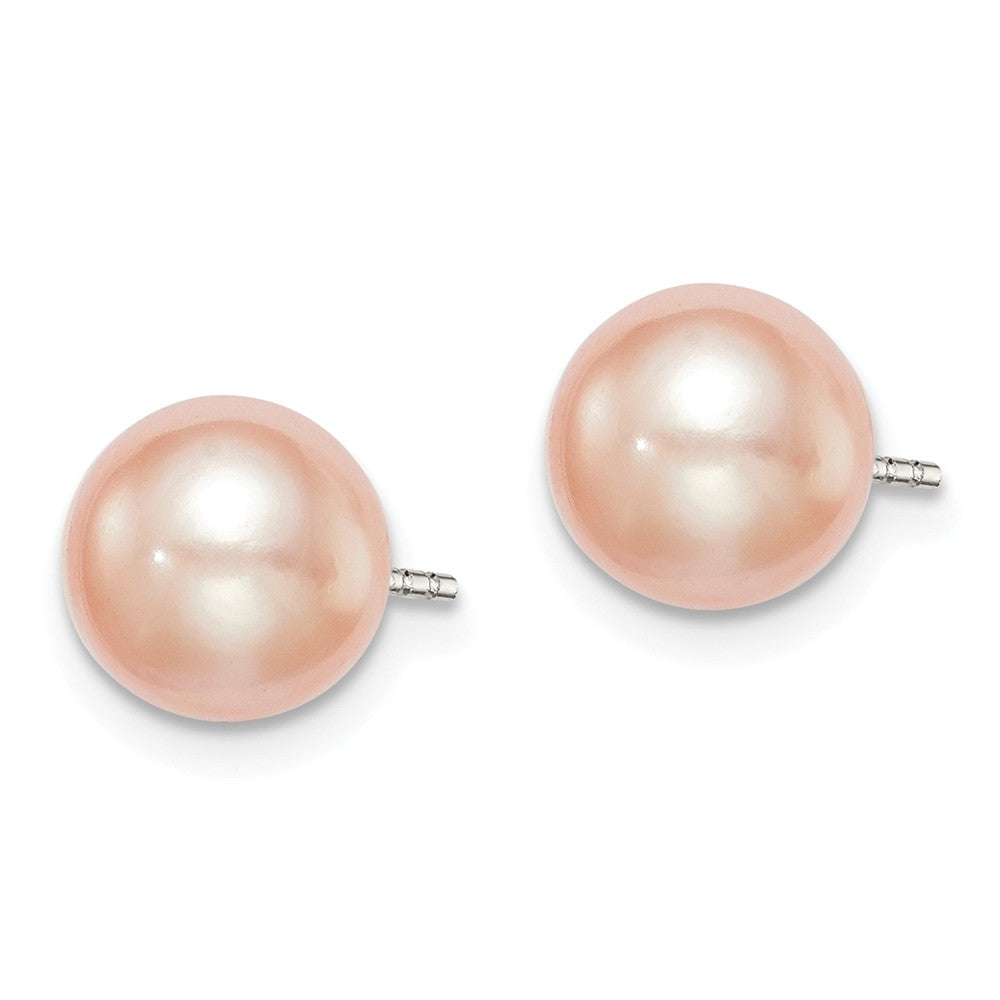 Quality Gold Sterling Silver 7-8mm Pink FW Cultured Button Pearl Stud Earrings