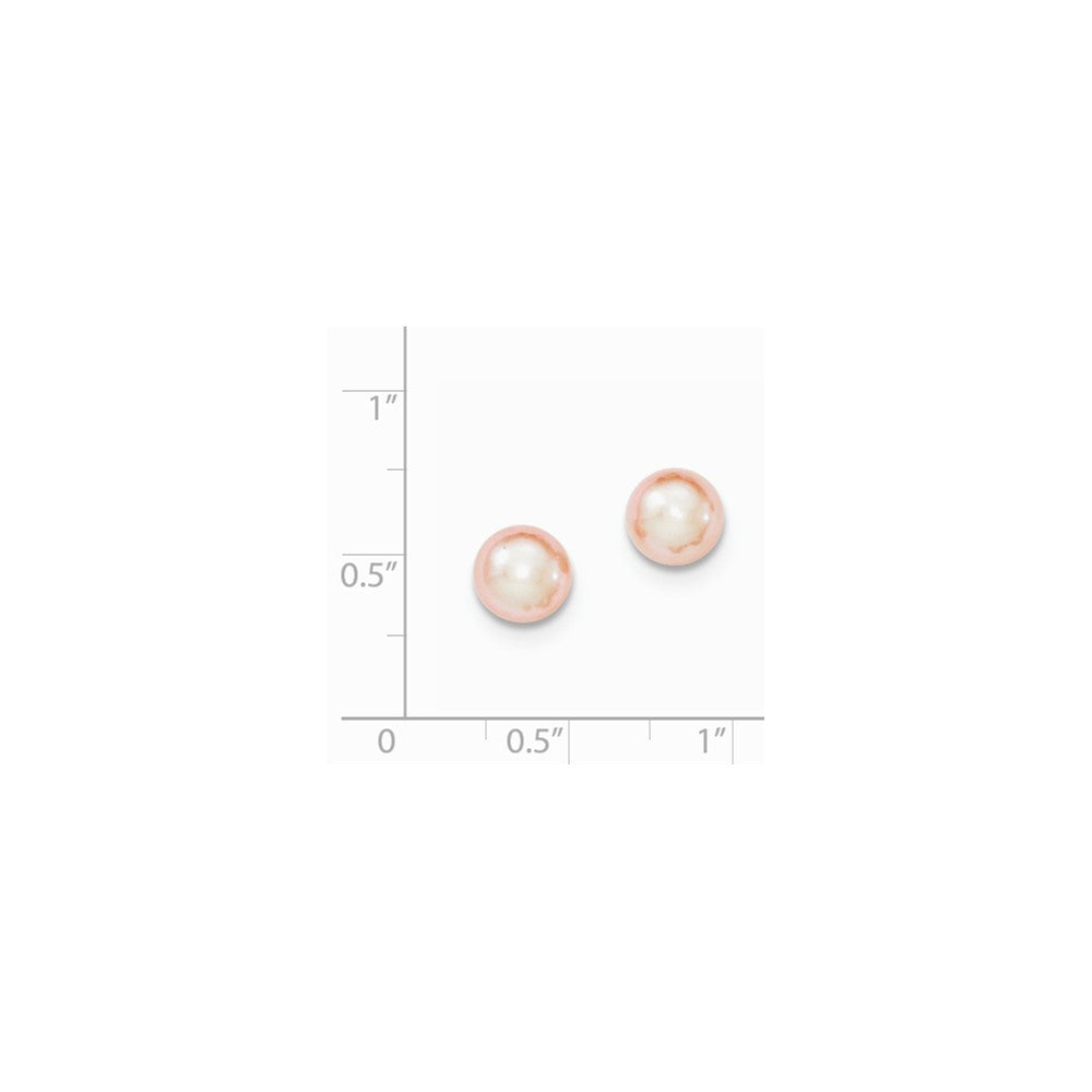 Quality Gold Sterling Silver 7-8mm Pink FW Cultured Button Pearl Stud Earrings