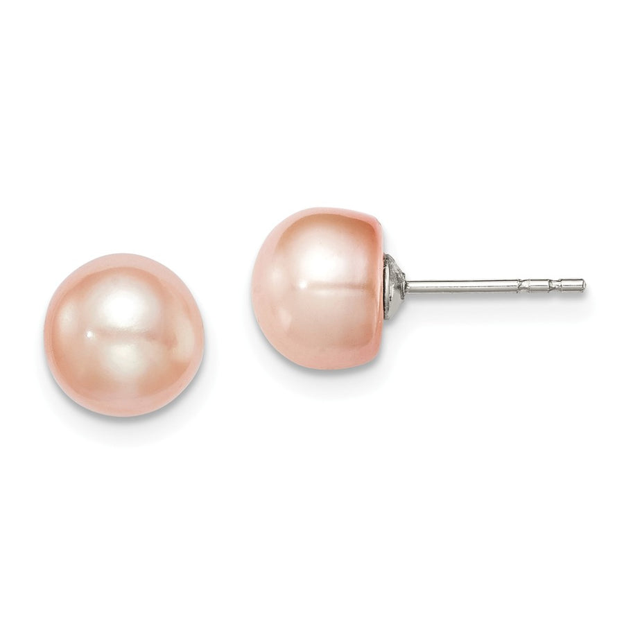 Quality Gold Sterling Silver 7-8mm Pink FW Cultured Button Pearl Stud Earrings