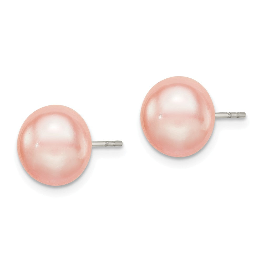 Quality Gold Sterling Silver 9-10mm Pink FW Cultured Button Pearl Stud Earrings