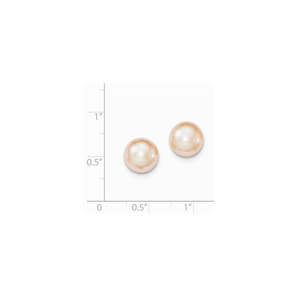 Quality Gold Sterling Silver 9-10mm Pink FW Cultured Button Pearl Stud Earrings