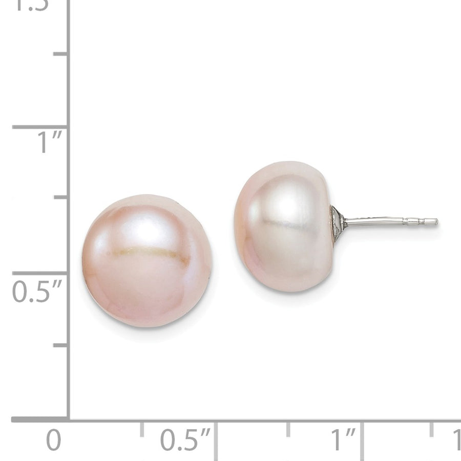 Quality Gold Sterling Silver 11-12mm Pink FW Cultured Button Pearl Stud Earrings