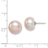 Quality Gold Sterling Silver 11-12mm Pink FW Cultured Button Pearl Stud Earrings