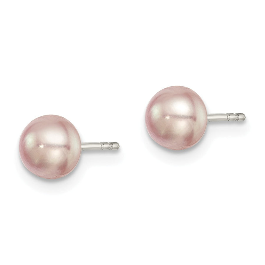 Quality Gold Sterling Silver 5-6mm Purple FW Cultured Button Pearl Stud Earrings