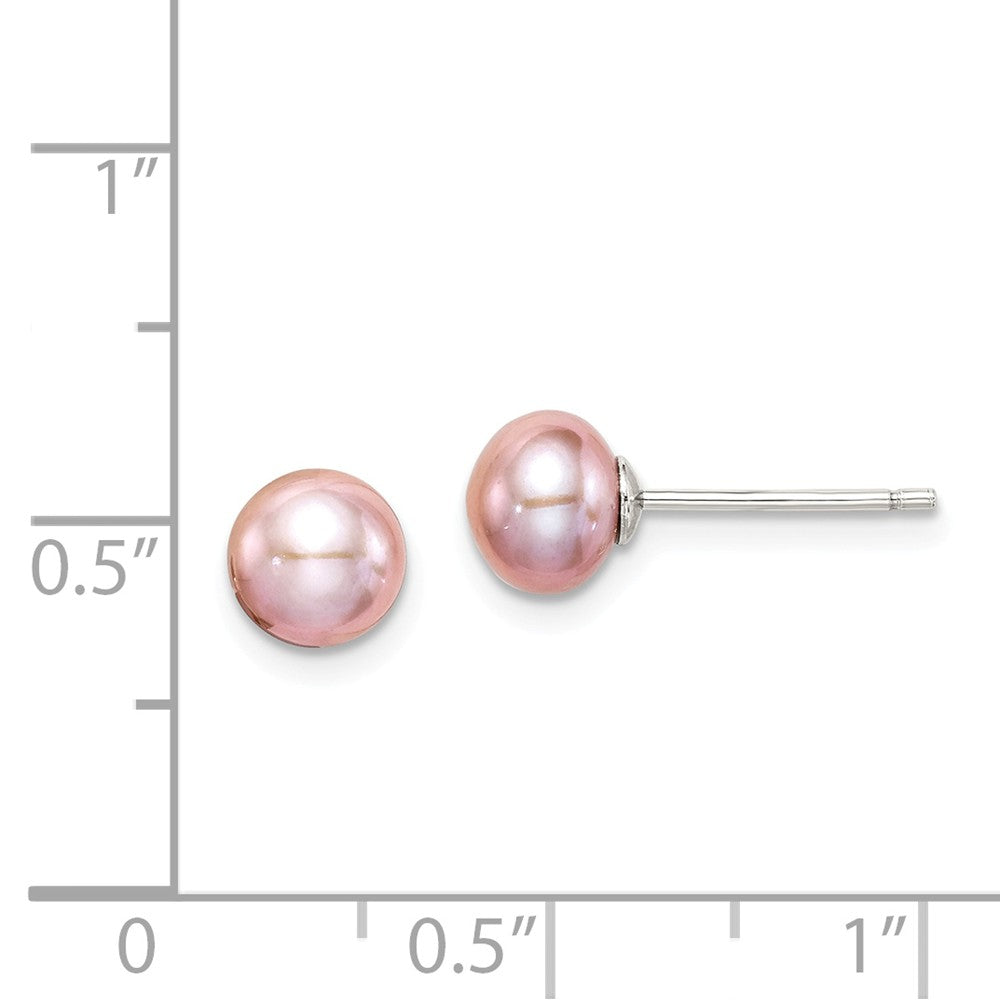 Quality Gold Sterling Silver 6-7mm Purple FW Cultured Button Pearl Stud Earrings