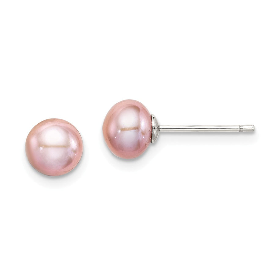 Quality Gold Sterling Silver 6-7mm Purple FW Cultured Button Pearl Stud Earrings