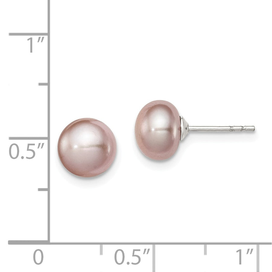 Quality Gold Sterling Silver 7-8mm Purple FW Cultured Button Pearl Stud Earrings