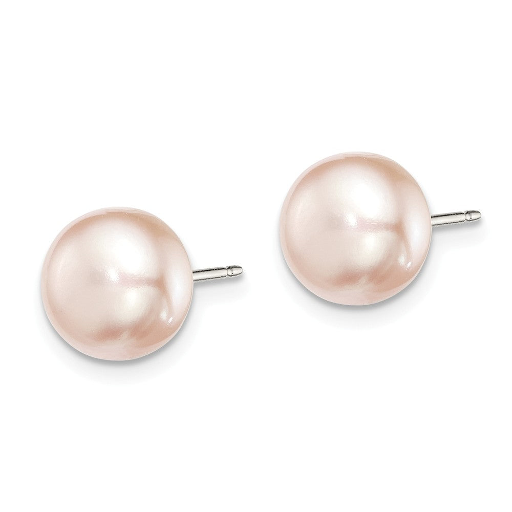 Quality Gold Sterling Silver 8-9mm Purple FW Cultured Button Pearl Stud Earrings