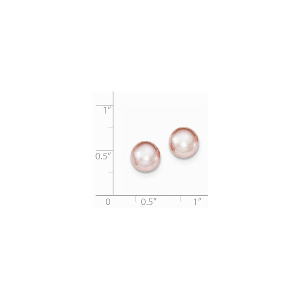 Quality Gold Sterling Silver 8-9mm Purple FW Cultured Button Pearl Stud Earrings