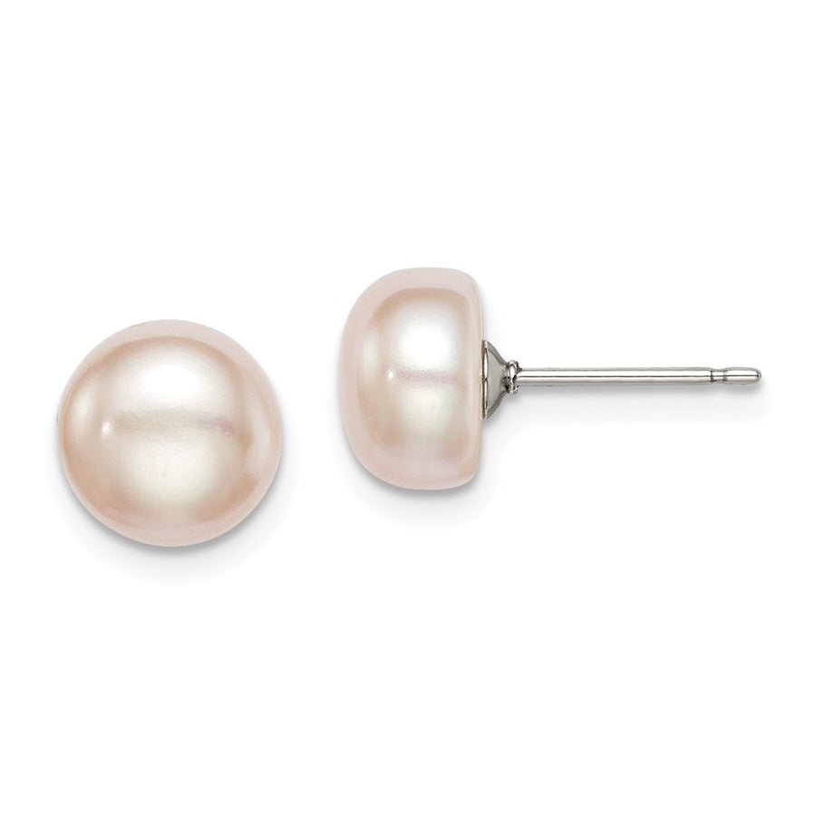 Quality Gold Sterling Silver 8-9mm Purple FW Cultured Button Pearl Stud Earrings