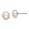 Quality Gold Sterling Silver 8-9mm Purple FW Cultured Button Pearl Stud Earrings