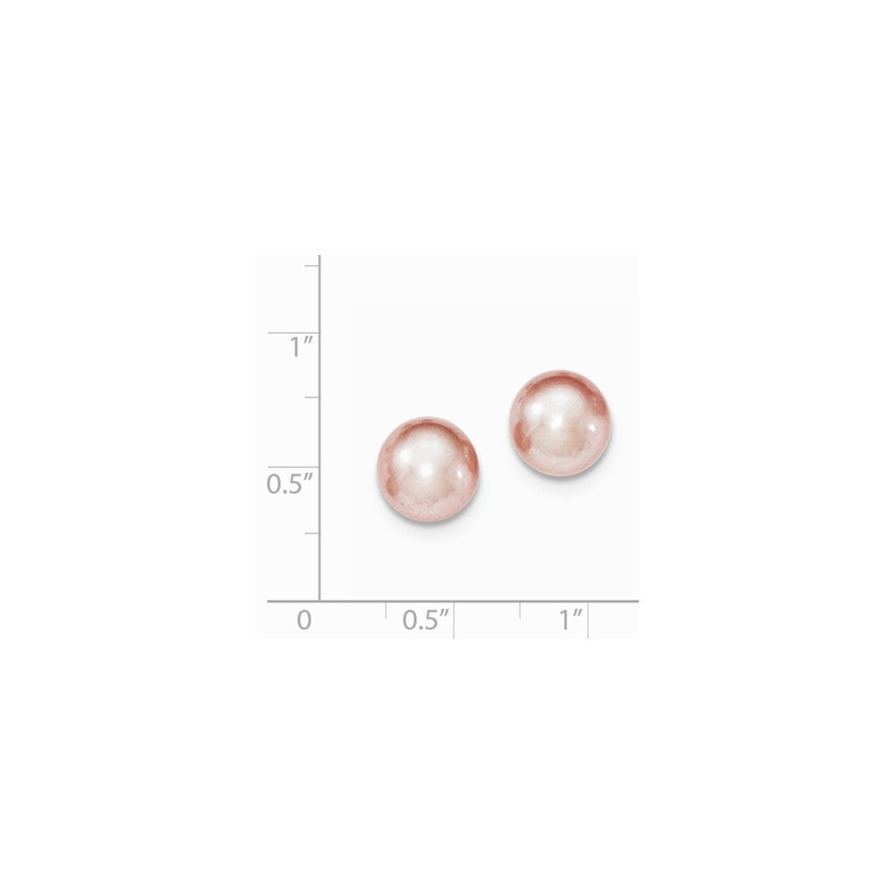 Quality Gold Sterling Silver 9-10mm Purple FW Cultured Button Pearl Stud Earring