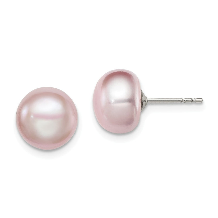 Quality Gold Sterling Silver 9-10mm Purple FW Cultured Button Pearl Stud Earring