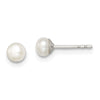 Quality Gold Sterling Silver 3-4mm White FW Cultured Button Pearl Stud Earrings