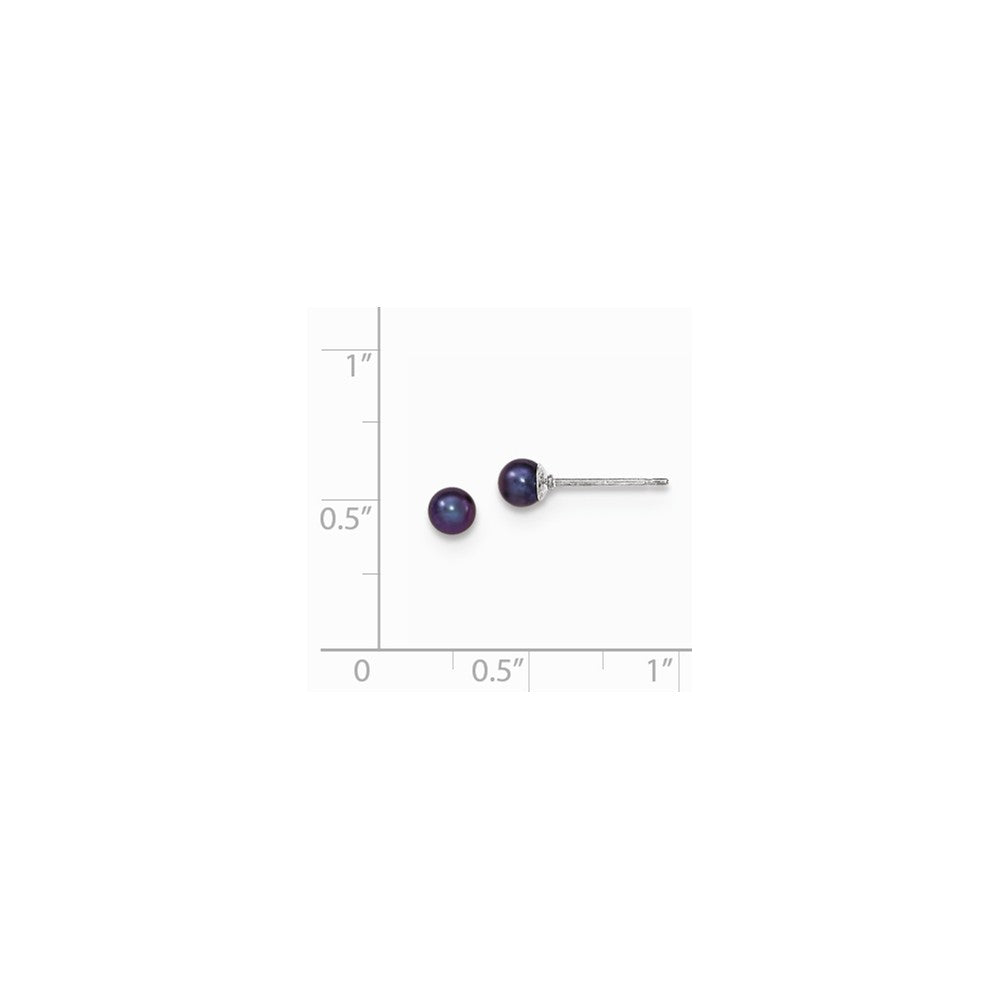 Quality Gold Sterling Silver 3-4mm Black FW Cultured Round Pearl Stud Earrings