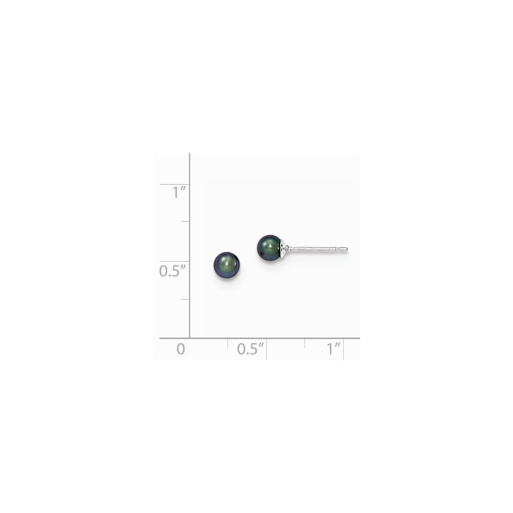 Quality Gold Sterling Silver 4-5mm Black FW Cultured Round Pearl Stud Earrings