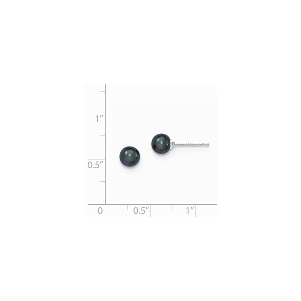 Quality Gold Sterling Silver 5-6mm Black FW Cultured Round Pearl Stud Earrings