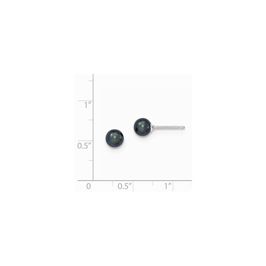 Quality Gold Sterling Silver 5-6mm Black FW Cultured Round Pearl Stud Earrings