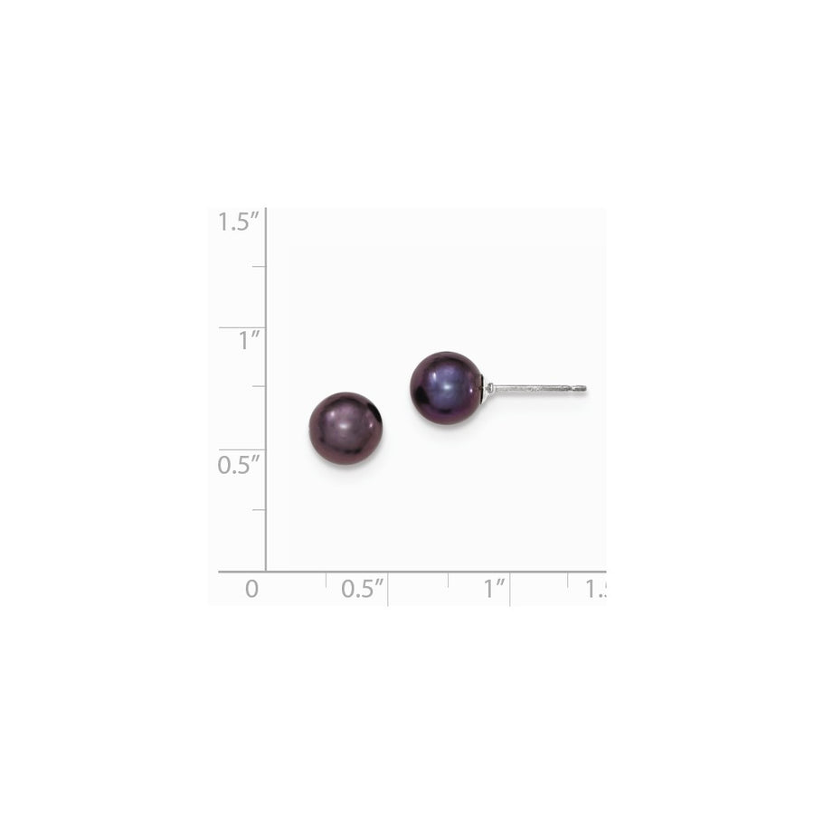 Quality Gold Sterling Silver 7-8mm Black FW Cultured Round Pearl Stud Earrings