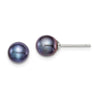 Quality Gold Sterling Silver 7-8mm Black FW Cultured Round Pearl Stud Earrings