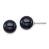 Quality Gold Sterling Silver 10-11mm Black FW Cultured Round Pearl Stud Earrings