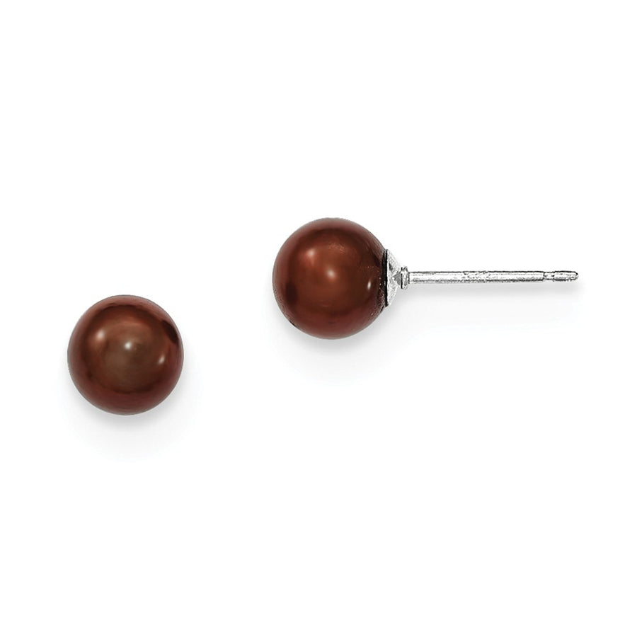 Quality Gold Sterling Silver 6-7mm Coffee FW Cultured Round Pearl Stud Earrings