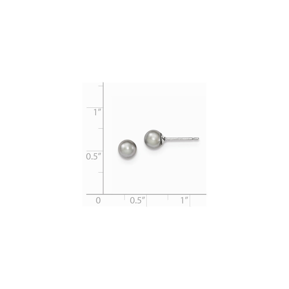 Quality Gold Sterling Silver 5-6mm Grey FW Cultured Round Pearl Stud Earrings