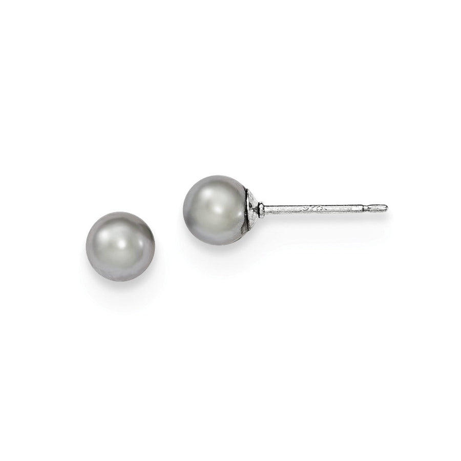 Quality Gold Sterling Silver 5-6mm Grey FW Cultured Round Pearl Stud Earrings