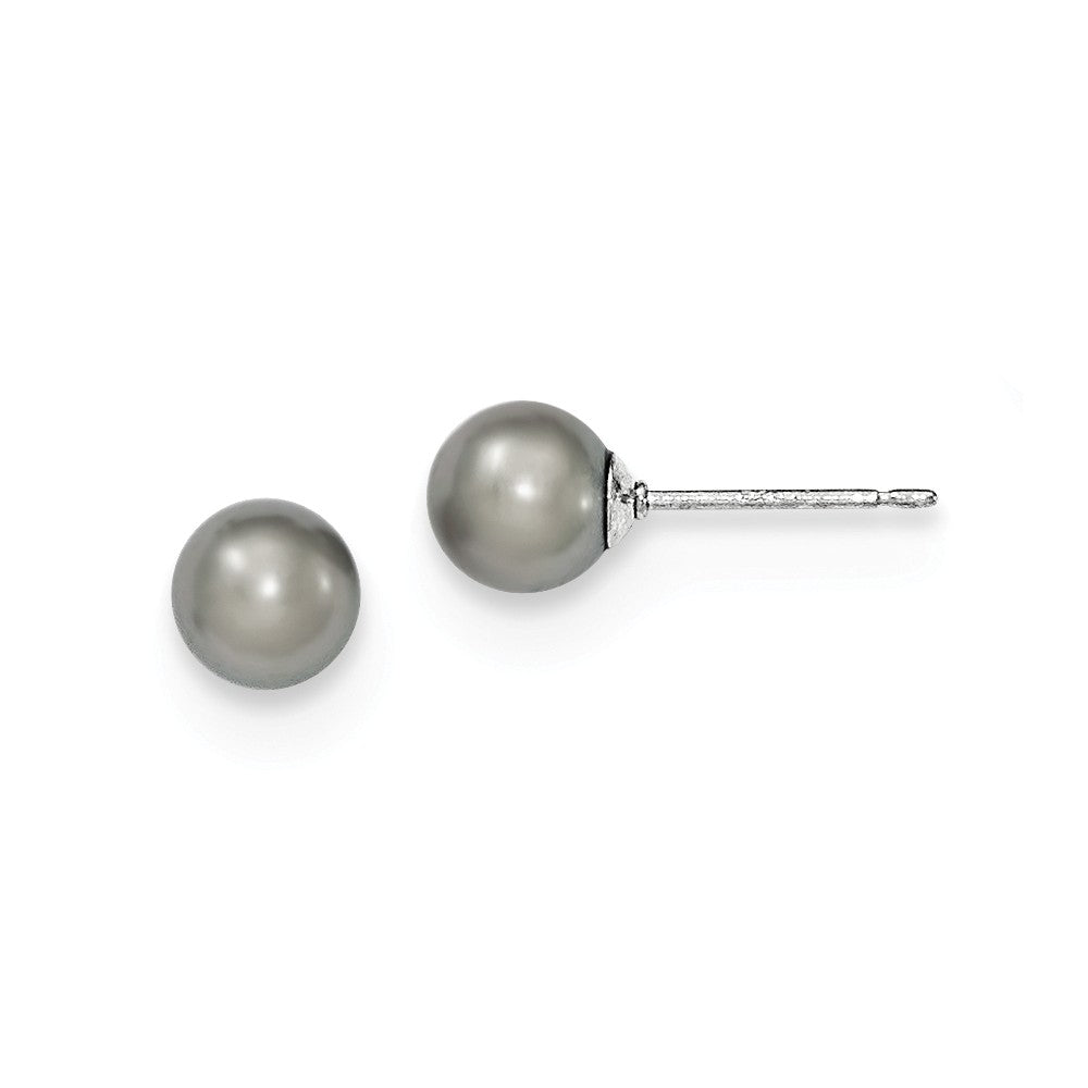 Quality Gold Sterling Silver 6-7mm Grey FW Cultured Round Pearl Stud Earrings