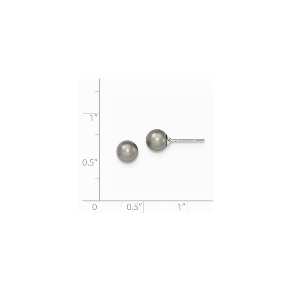 Quality Gold Sterling Silver 6-7mm Grey FW Cultured Round Pearl Stud Earrings