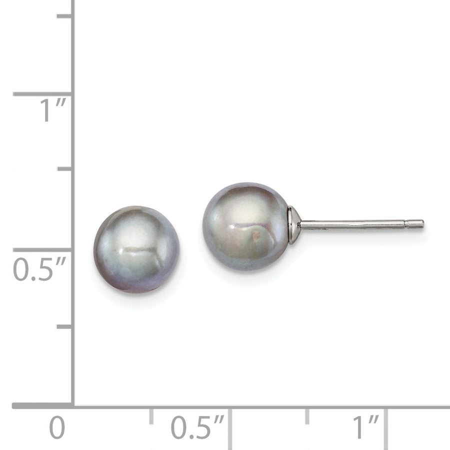 Quality Gold Sterling Silver 7-8mm Grey FW Cultured Round Pearl Stud Earrings