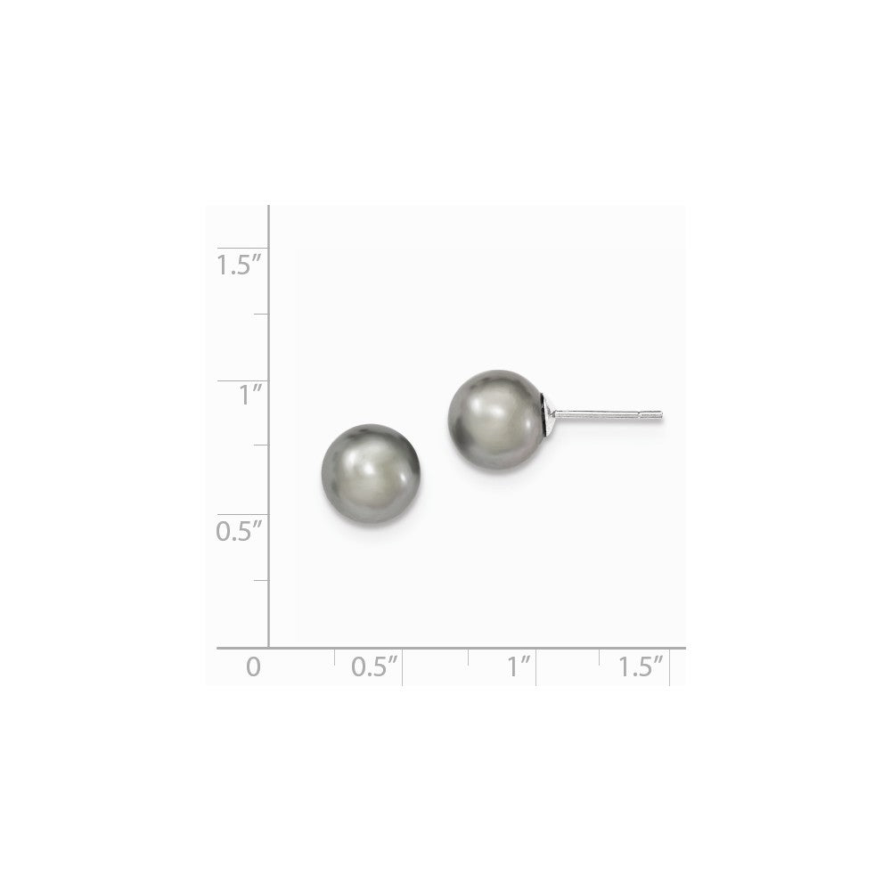 Quality Gold Sterling Silver 8-9mm Grey FW Cultured Round Pearl Stud Earrings