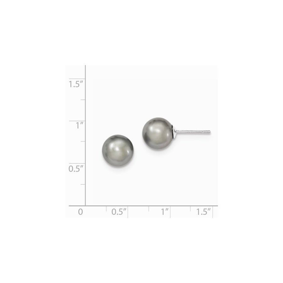 Quality Gold Sterling Silver 8-9mm Grey FW Cultured Round Pearl Stud Earrings