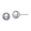 Quality Gold Sterling Silver 8-9mm Grey FW Cultured Round Pearl Stud Earrings