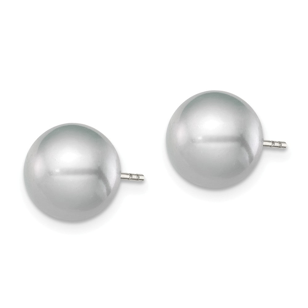 Quality Gold Sterling Silver 9-10mm Grey FW Cultured Round Pearl Stud Earrings