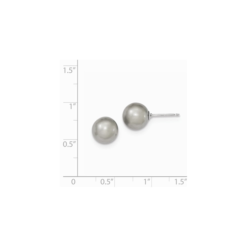 Quality Gold Sterling Silver 9-10mm Grey FW Cultured Round Pearl Stud Earrings