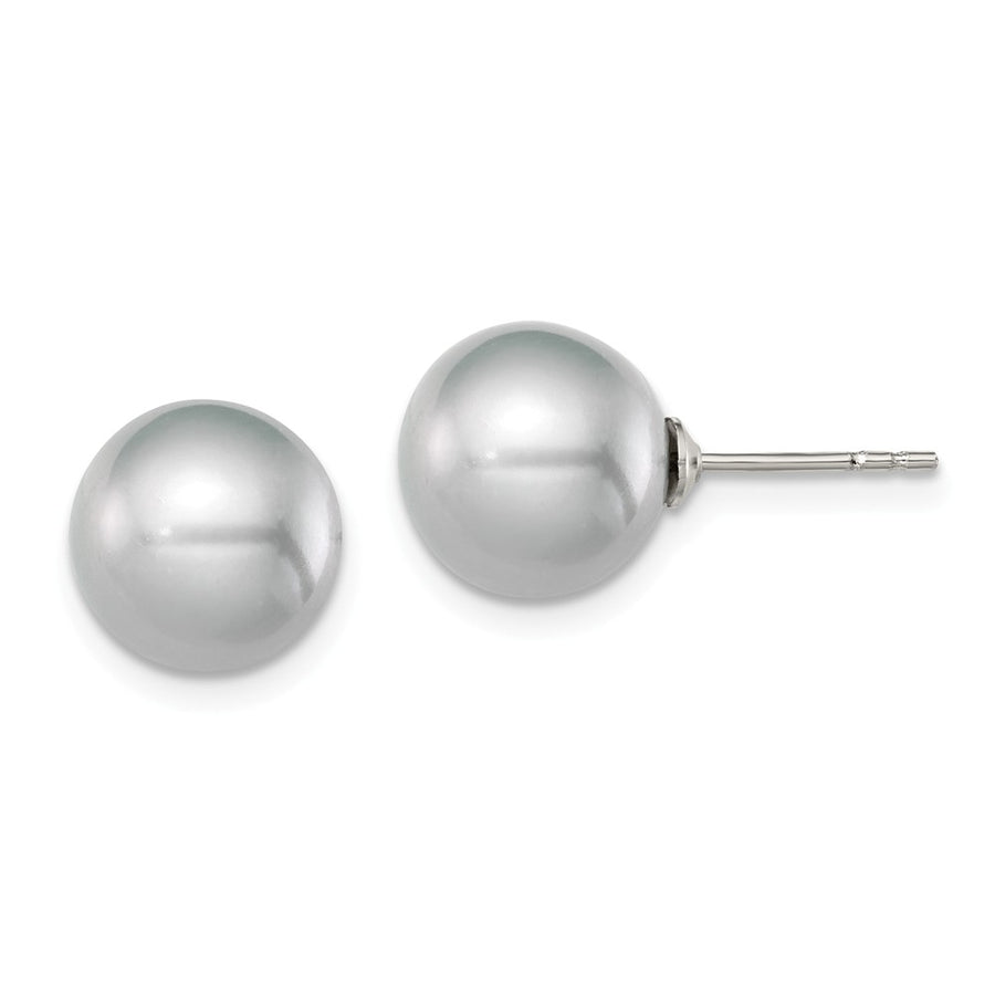 Quality Gold Sterling Silver 9-10mm Grey FW Cultured Round Pearl Stud Earrings