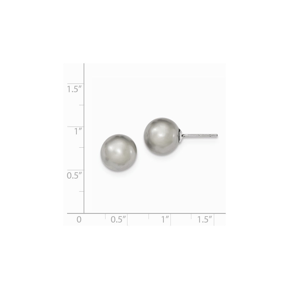 Quality Gold Sterling Silver 10-11mm Grey FW Cultured Round Pearl Stud Earrings